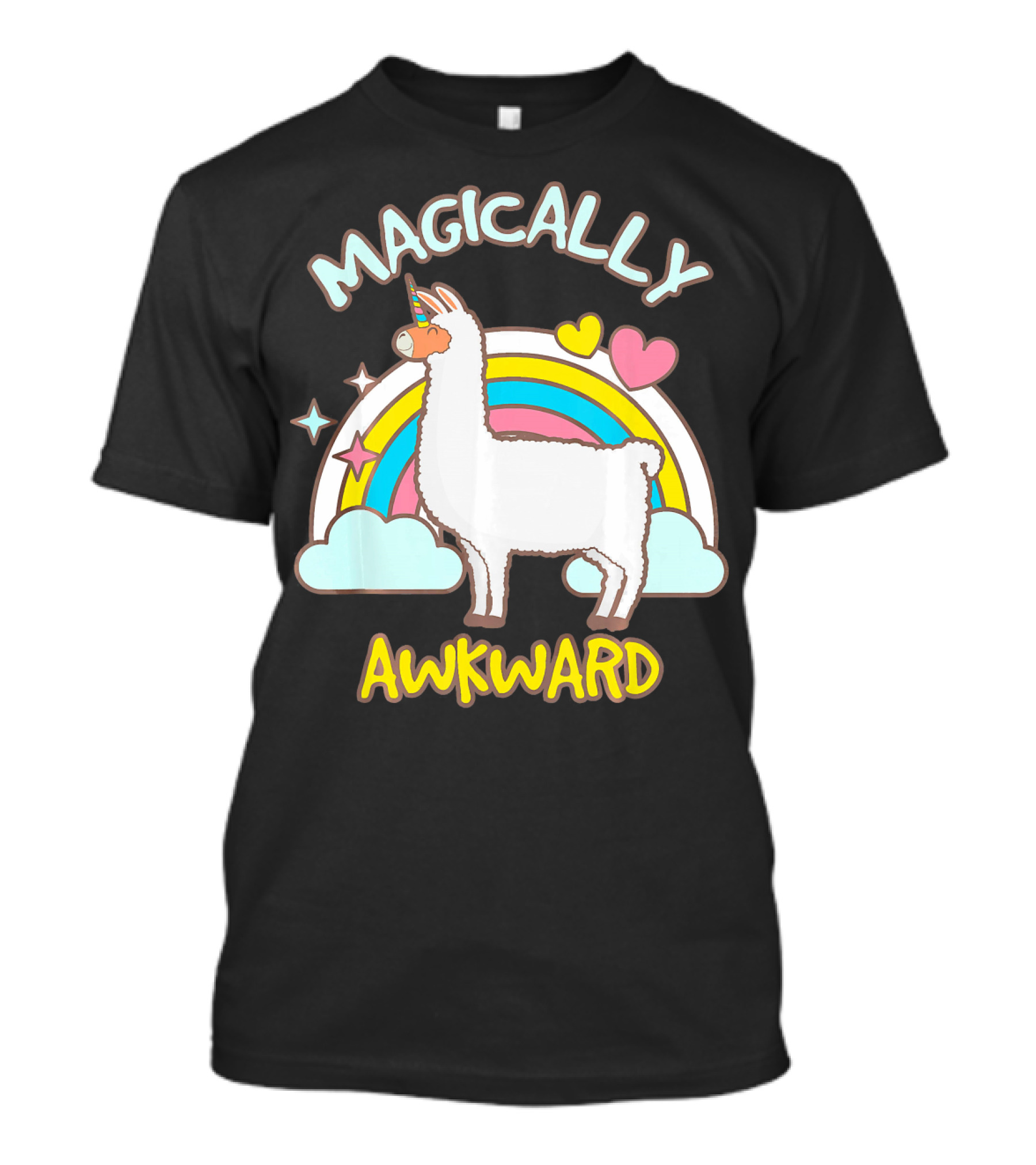 Magically Awkward Llama With Rainbow And Hearts T-Shirt