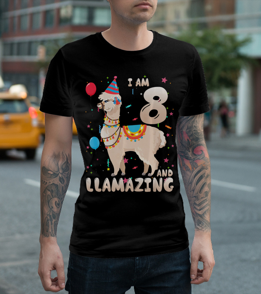 I Am 8 Years Old And Llamazing Llama Party Balloons T-Shirt
