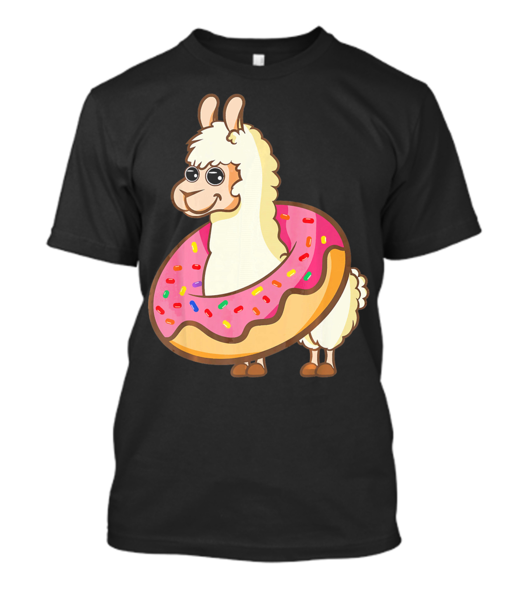 Llama Cute And Funny Llama In Donut With Sprinkles T-Shirt