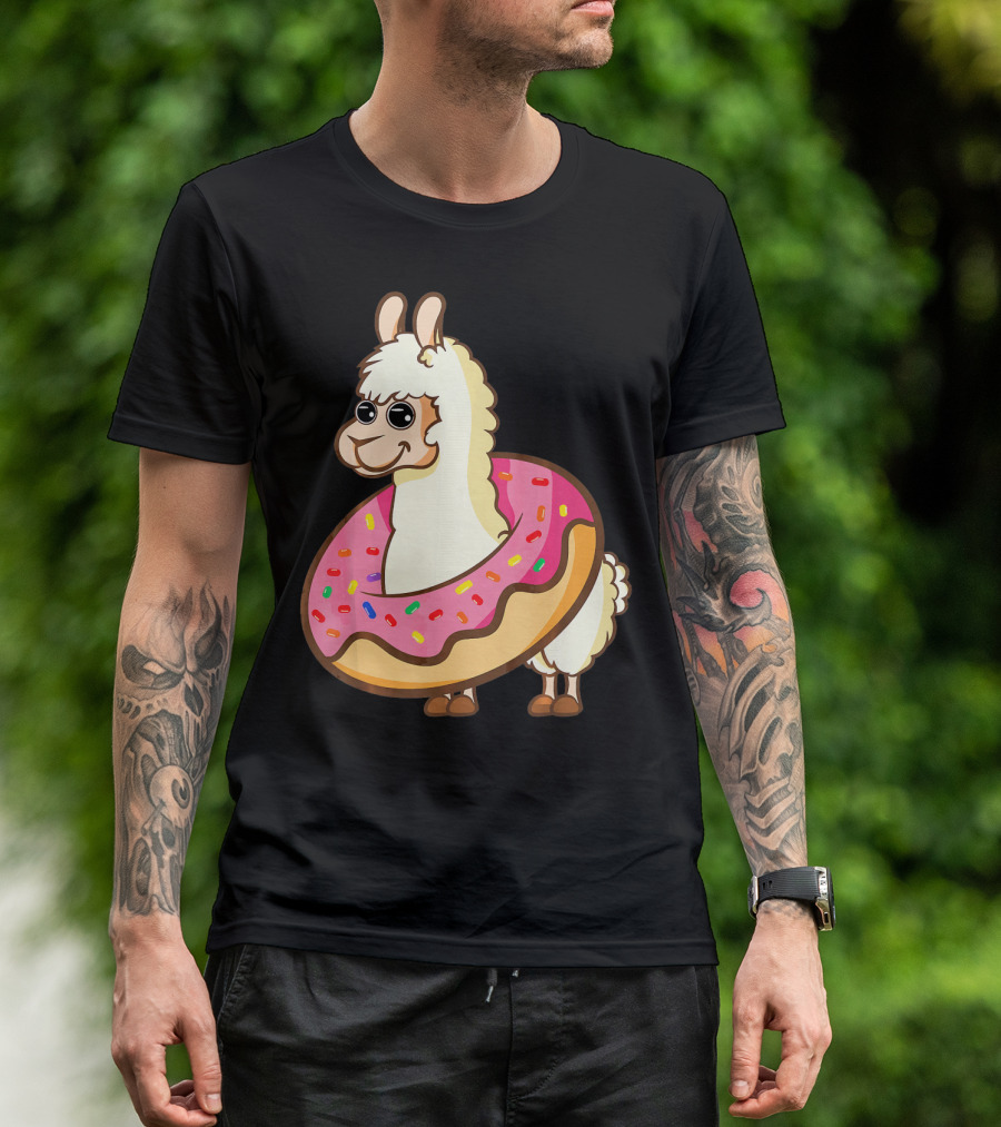 Llama Cute And Funny Llama In Donut With Sprinkles T-Shirt
