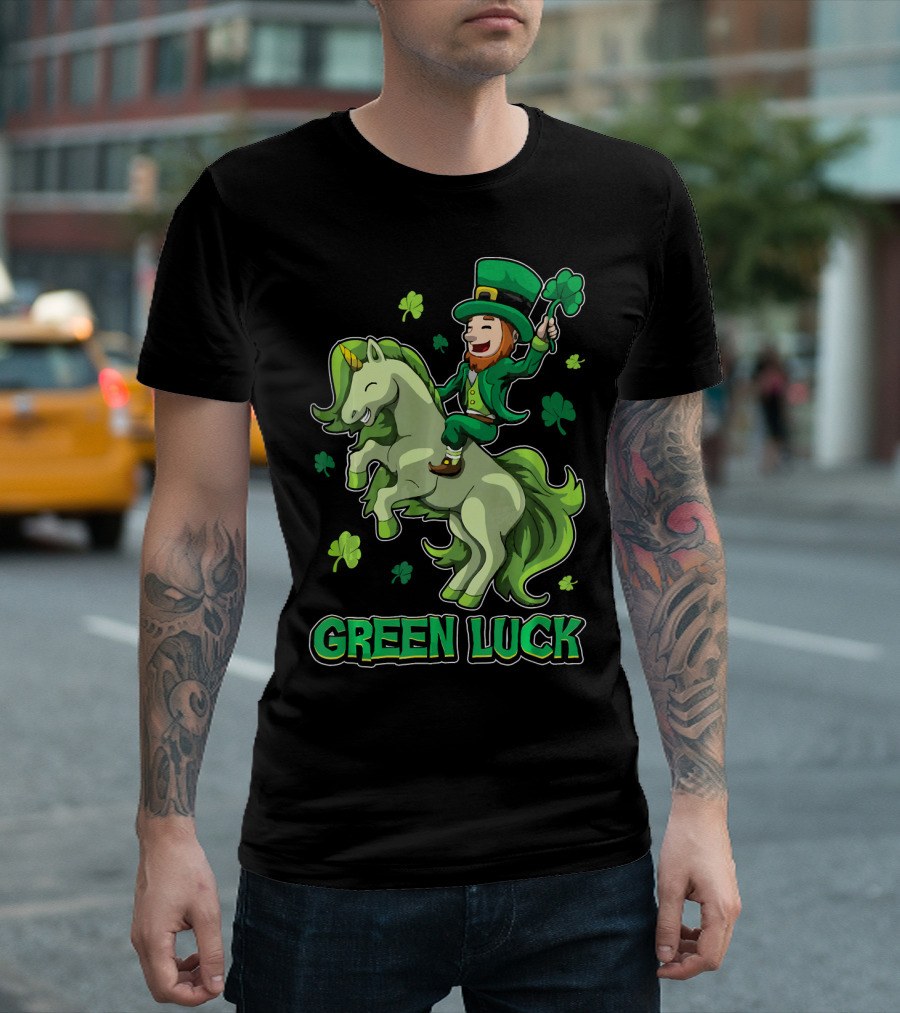 Green Luck St Patricks Day Unicorn Ride T-Shirt