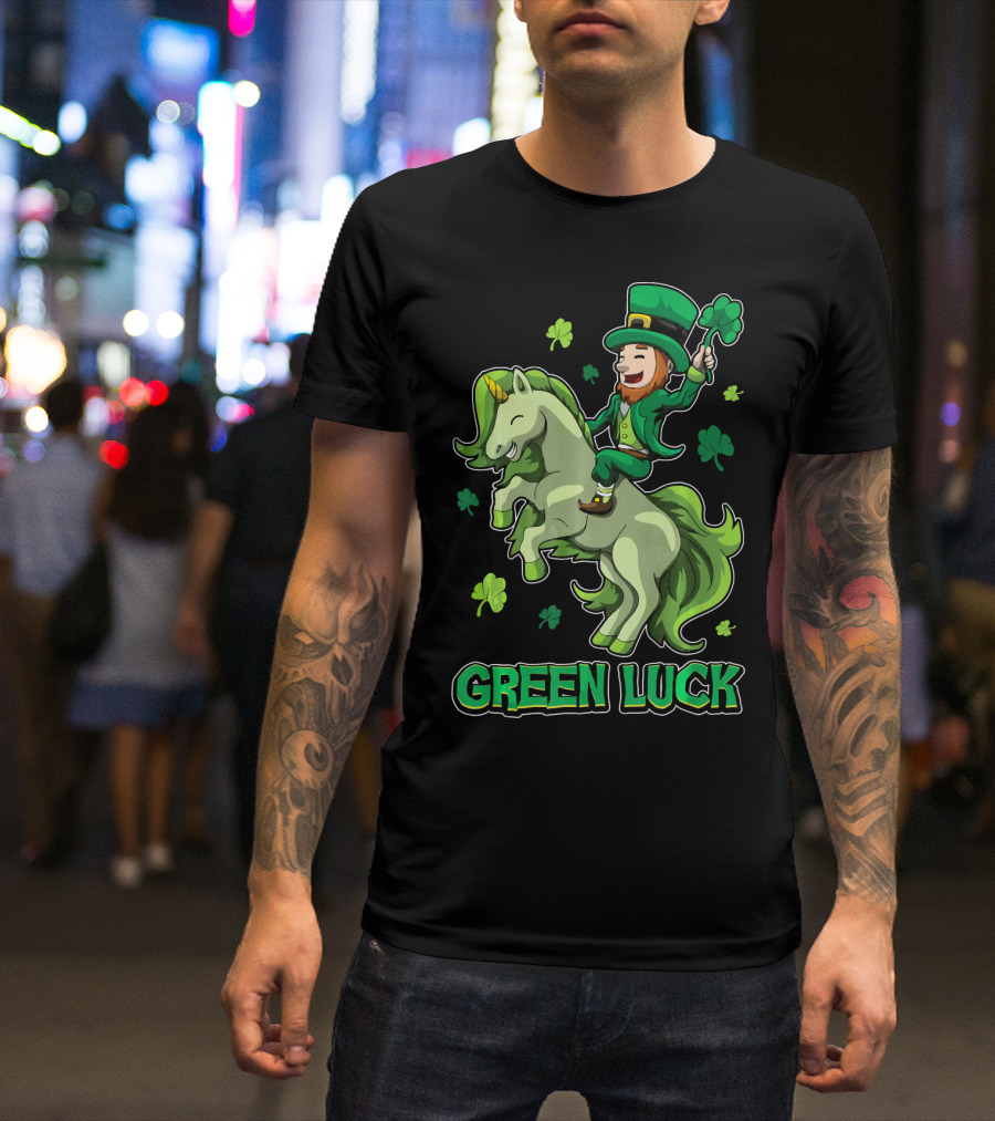 Green Luck St Patricks Day Unicorn Ride T-Shirt