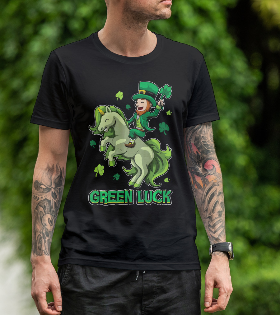 Green Luck St Patricks Day Unicorn Ride T-Shirt
