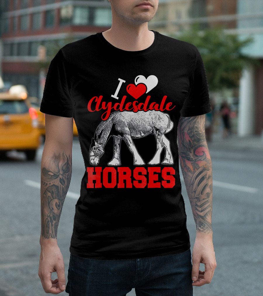 I Heart Clydesdale Horses with Grazing Horse Sketch T-Shirt