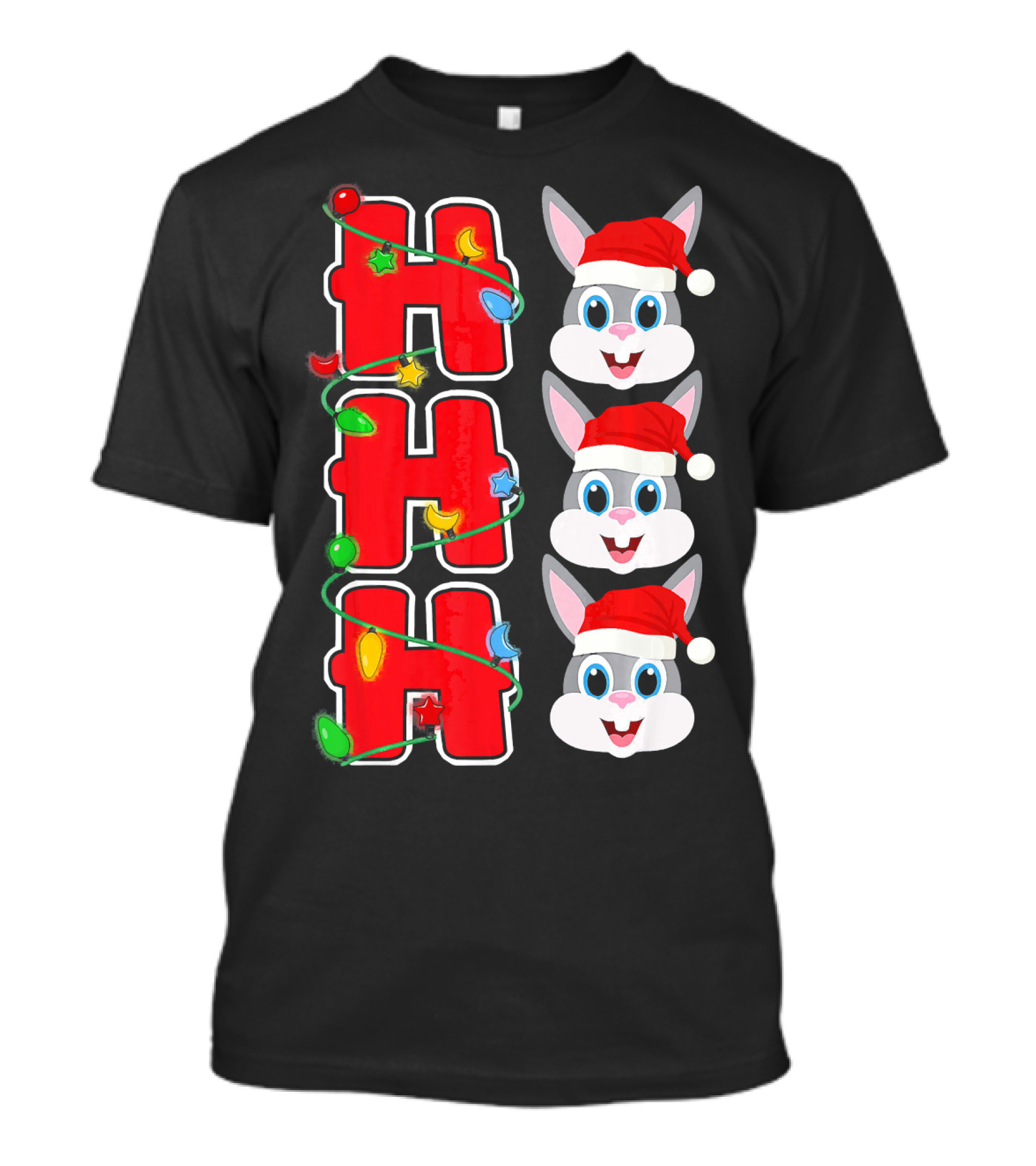 Ho Ho Ho Santa Rabbit Christmas Lights Red Hat T-Shirt