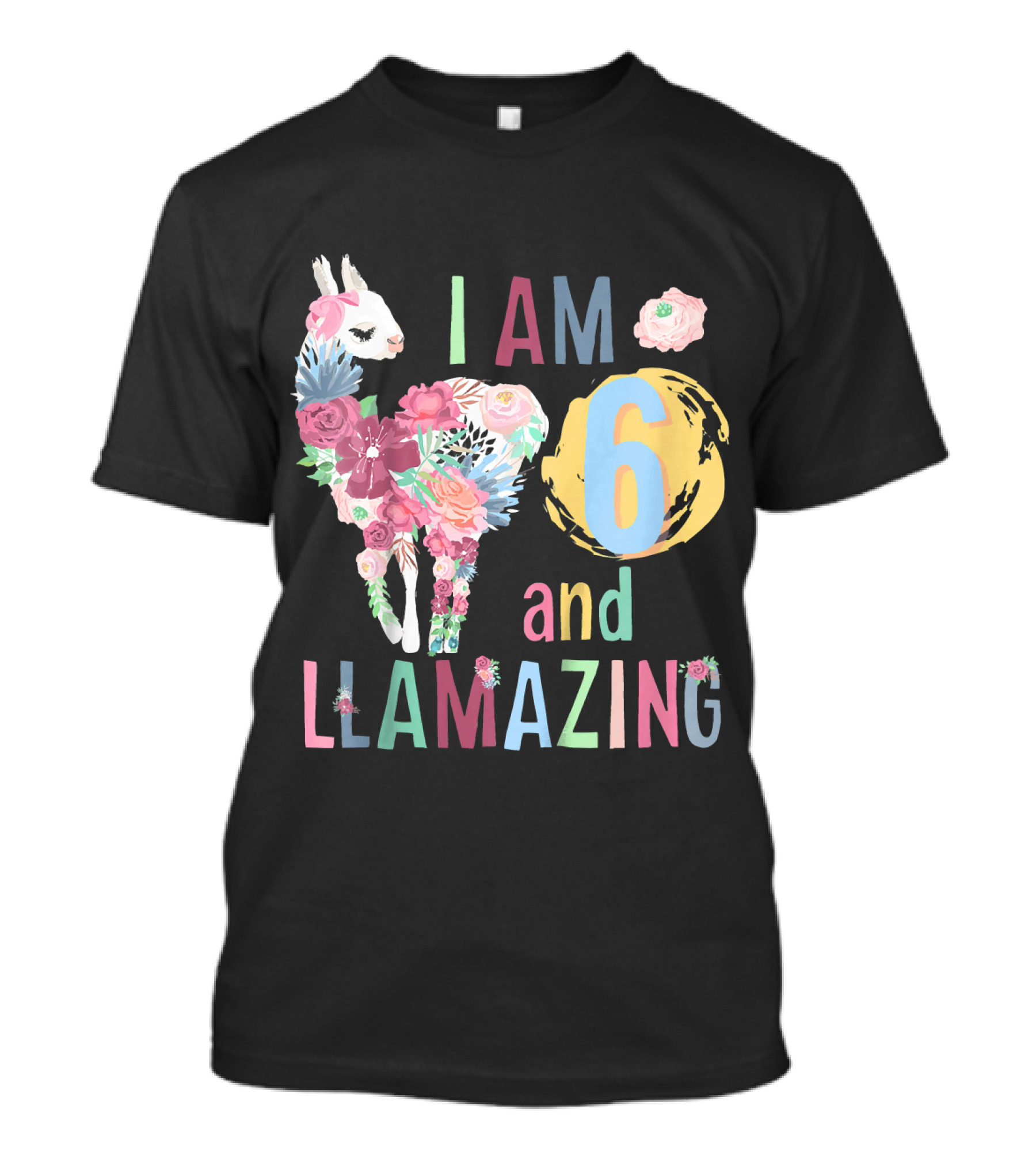 I Am 6 And Llamazing Floral Birthday Llama T-Shirt