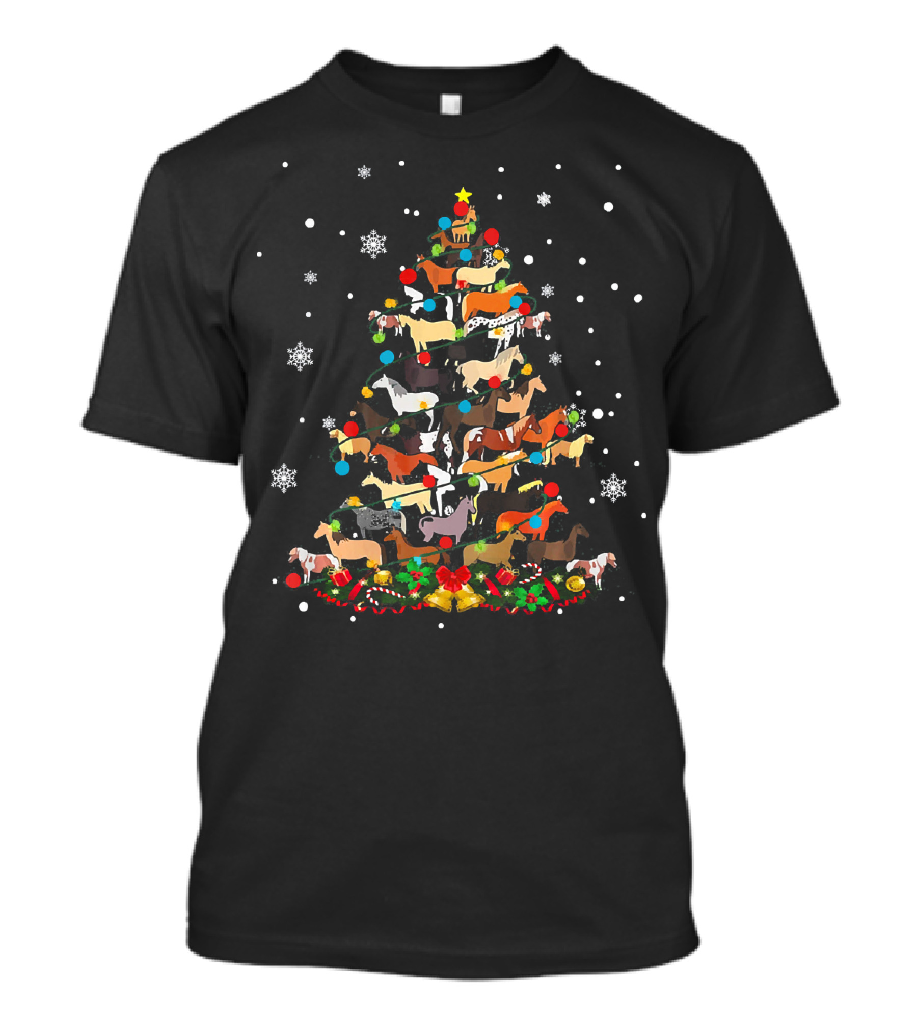 Horses Christmas Tree Winter Holiday T-Shirt