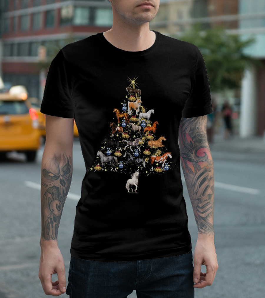 Horses Christmas Tree Horse Lover Festive Holiday T-Shirt