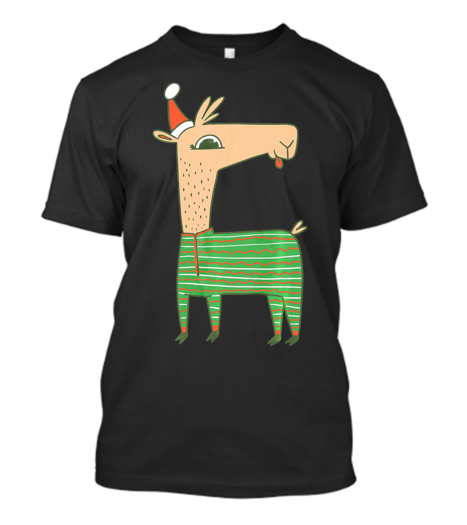 Llama Alpaca Santa Claus Christmas X Mas Festive Sweater Holiday Stripes T-Shirt
