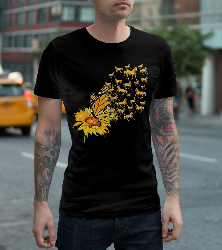 Sunflower Butterfly Horses You Are My Sunshine Horse Lovers T-Shirt