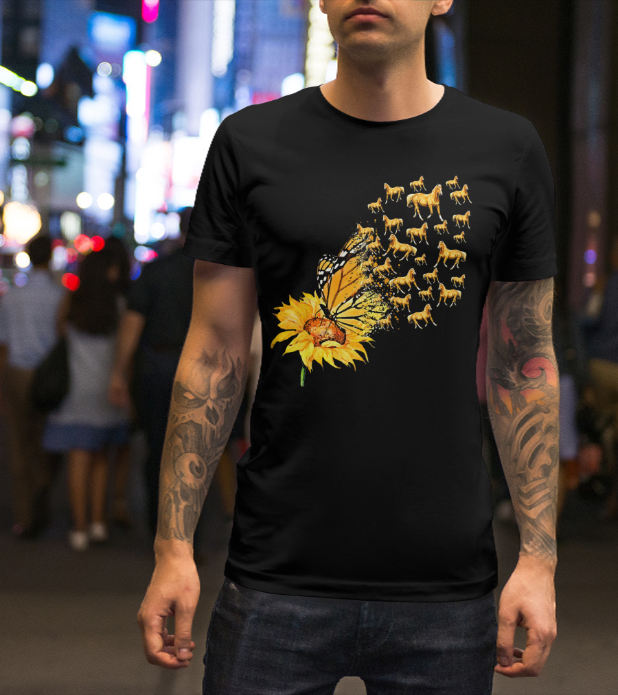 Sunflower Butterfly Horses You Are My Sunshine Horse Lovers T-Shirt