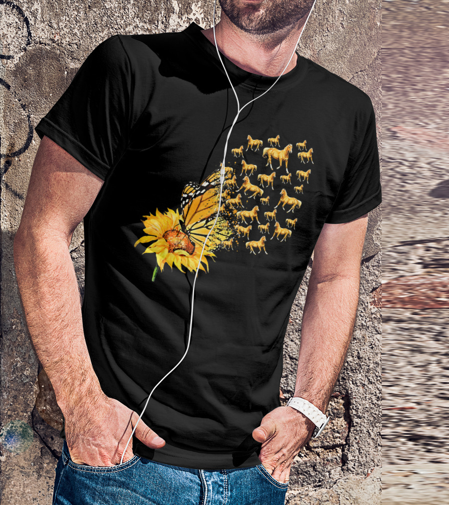 Sunflower Butterfly Horses You Are My Sunshine Horse Lovers T-Shirt