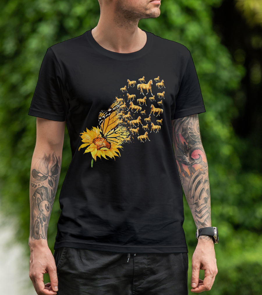 Sunflower Butterfly Horses You Are My Sunshine Horse Lovers T-Shirt