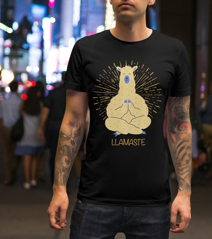 Llamaste Llama In Yoga Pose With Fun Pun Namaste Radiating Joy T-Shirt