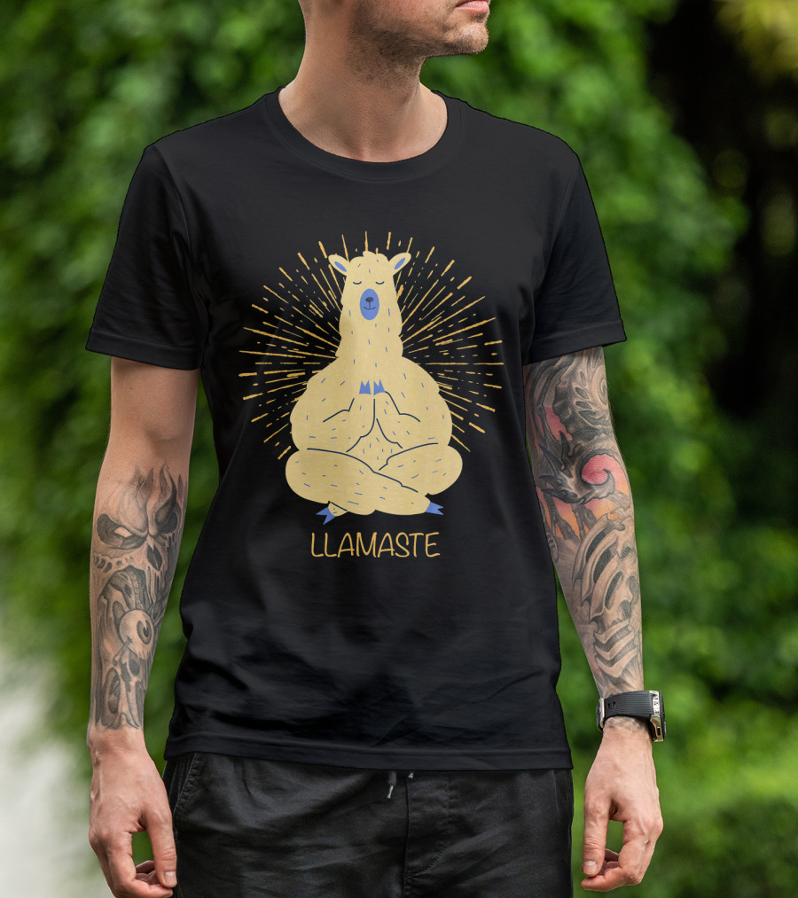 Llamaste Llama In Yoga Pose With Fun Pun Namaste Radiating Joy T-Shirt