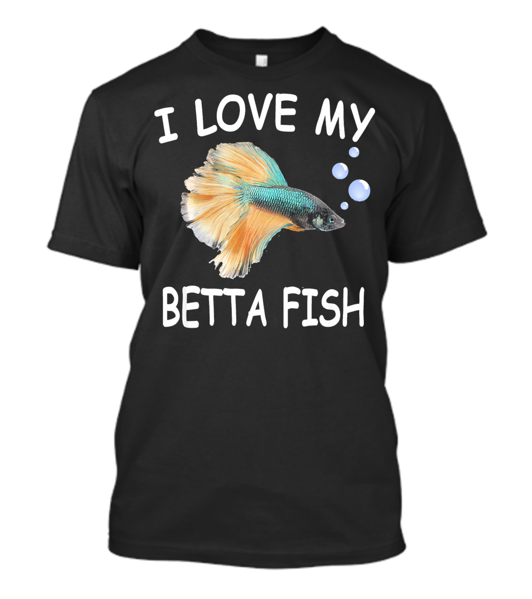 I Love My Betta Fish Pet Lover Graphic Teal Orange Bubbles T-Shirt