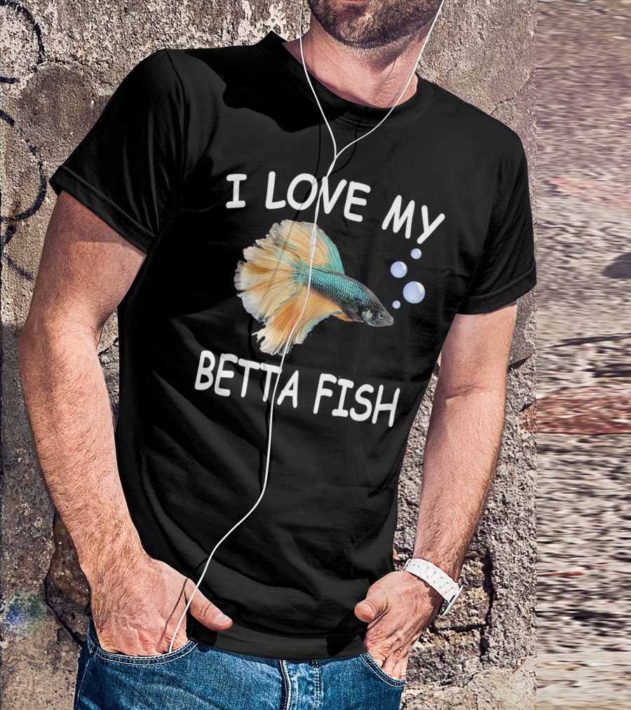 I Love My Betta Fish Pet Lover Graphic Teal Orange Bubbles T-Shirt