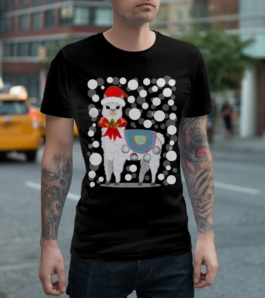 Llama Alpaca Christmas X Mas Santa Hat Festive Ornaments T-Shirt