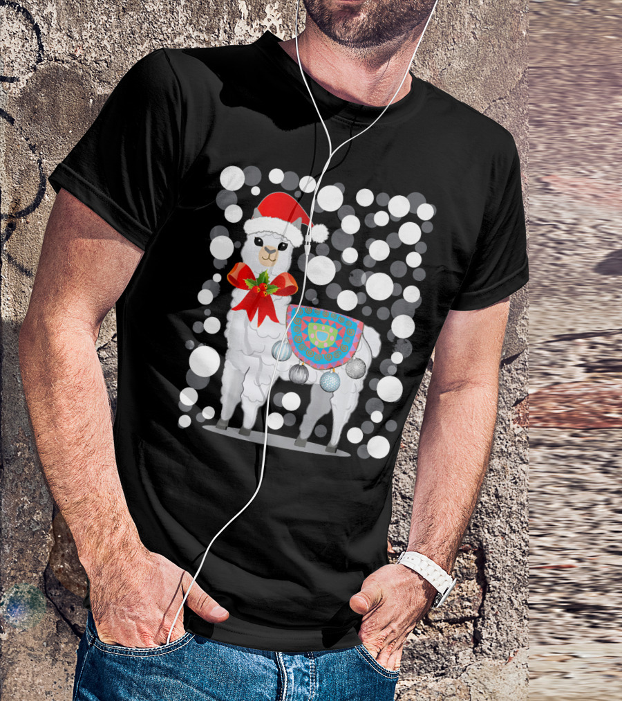 Llama Alpaca Christmas X Mas Santa Hat Festive Ornaments T-Shirt
