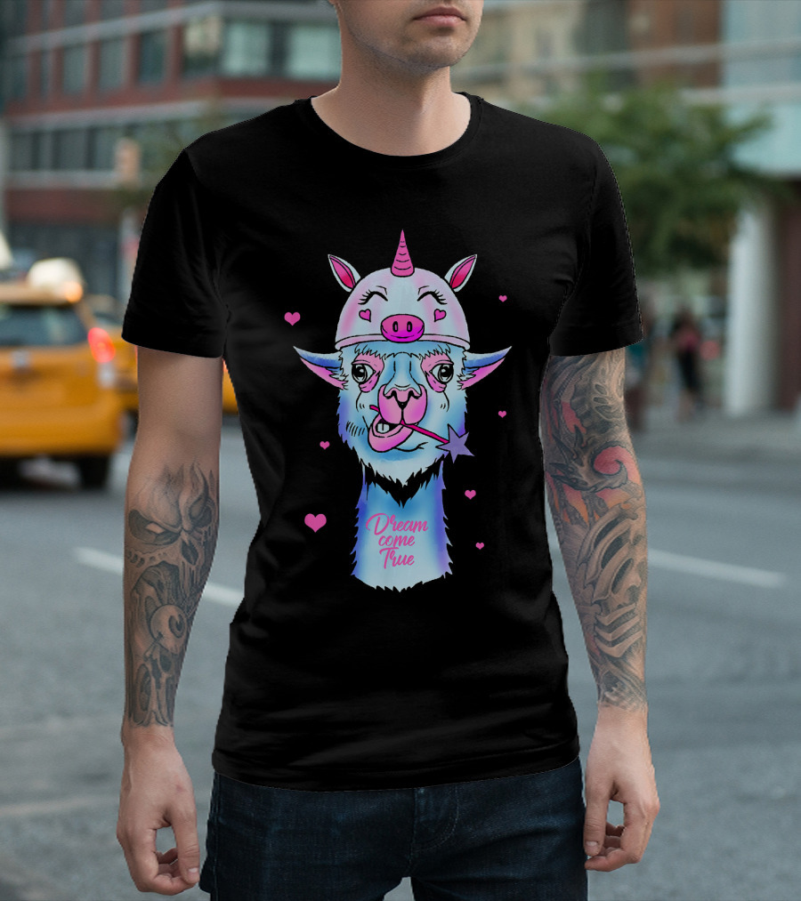 Dream Come True Llama Alpaca Unicorn Cool Funny Lama Ram T-Shirt
