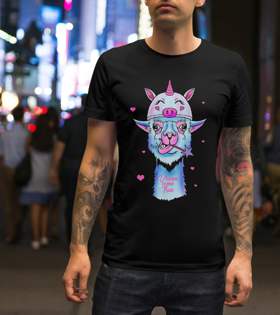 Dream Come True Llama Alpaca Unicorn Cool Funny Lama Ram T-Shirt