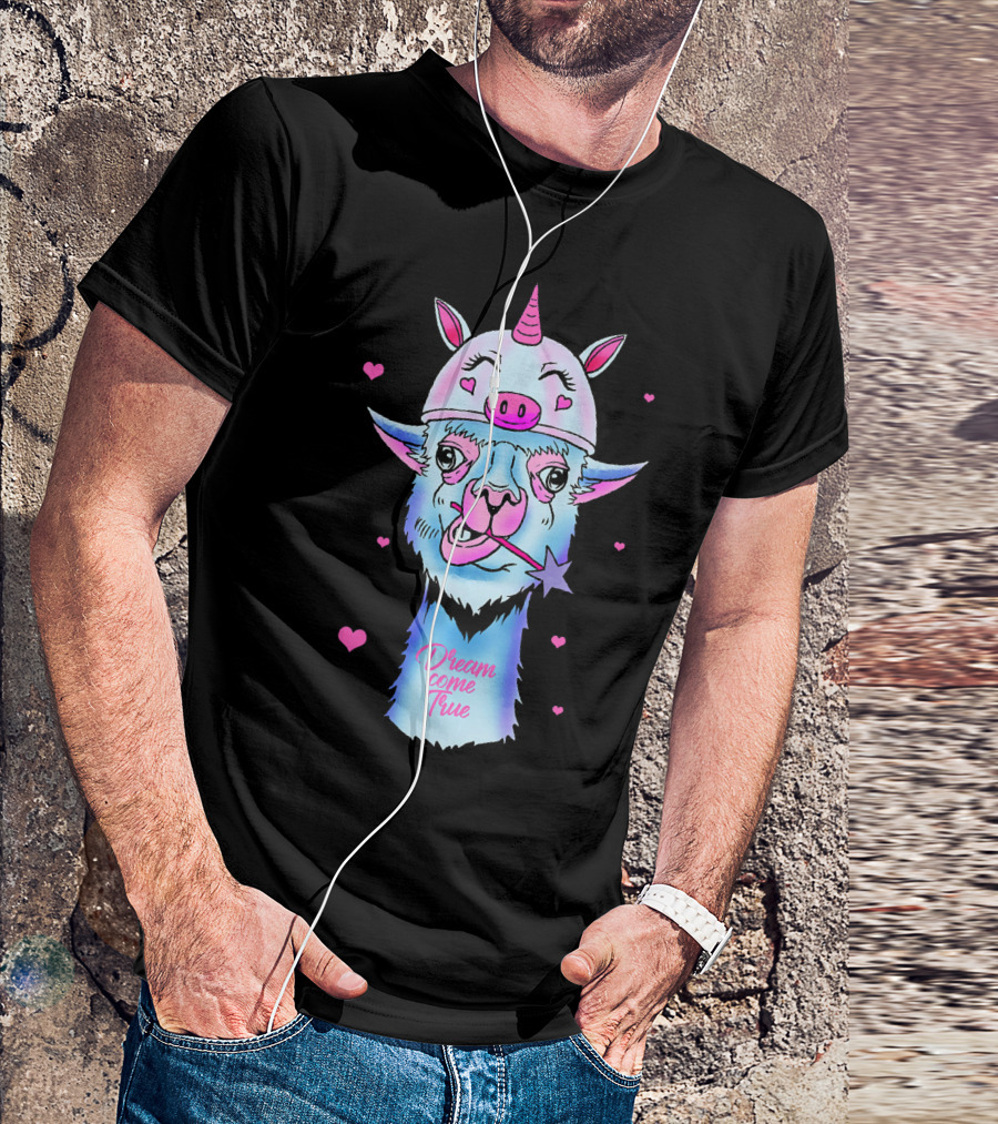 Dream Come True Llama Alpaca Unicorn Cool Funny Lama Ram T-Shirt
