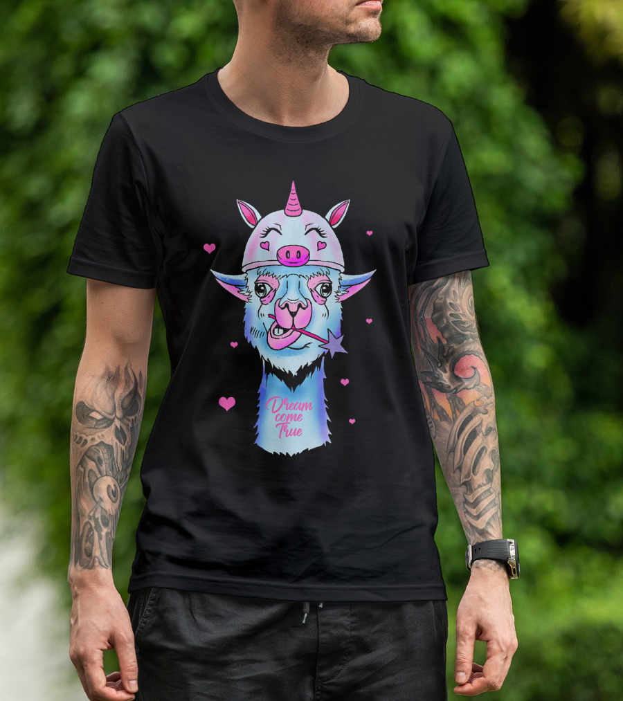 Dream Come True Llama Alpaca Unicorn Cool Funny Lama Ram T-Shirt