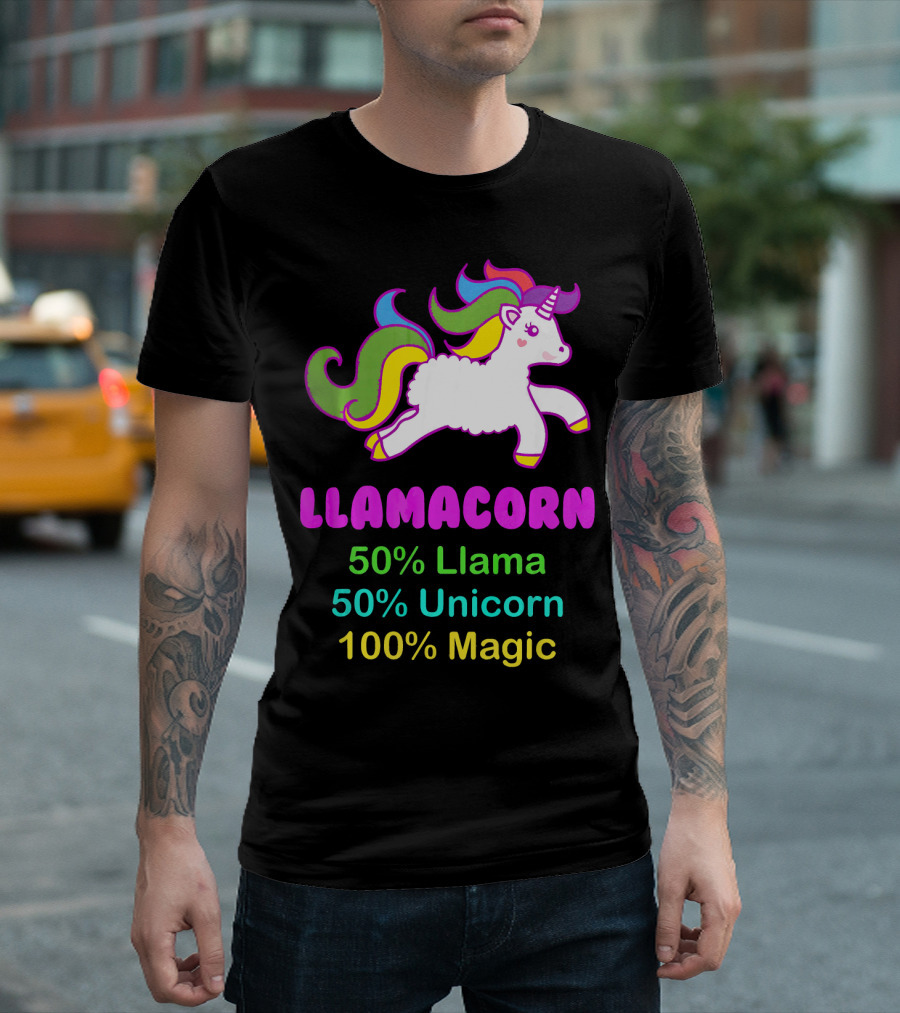 Llamacorn 50% Llama 50% Unicorn 100% Magic Rainbow Elements T-Shirt