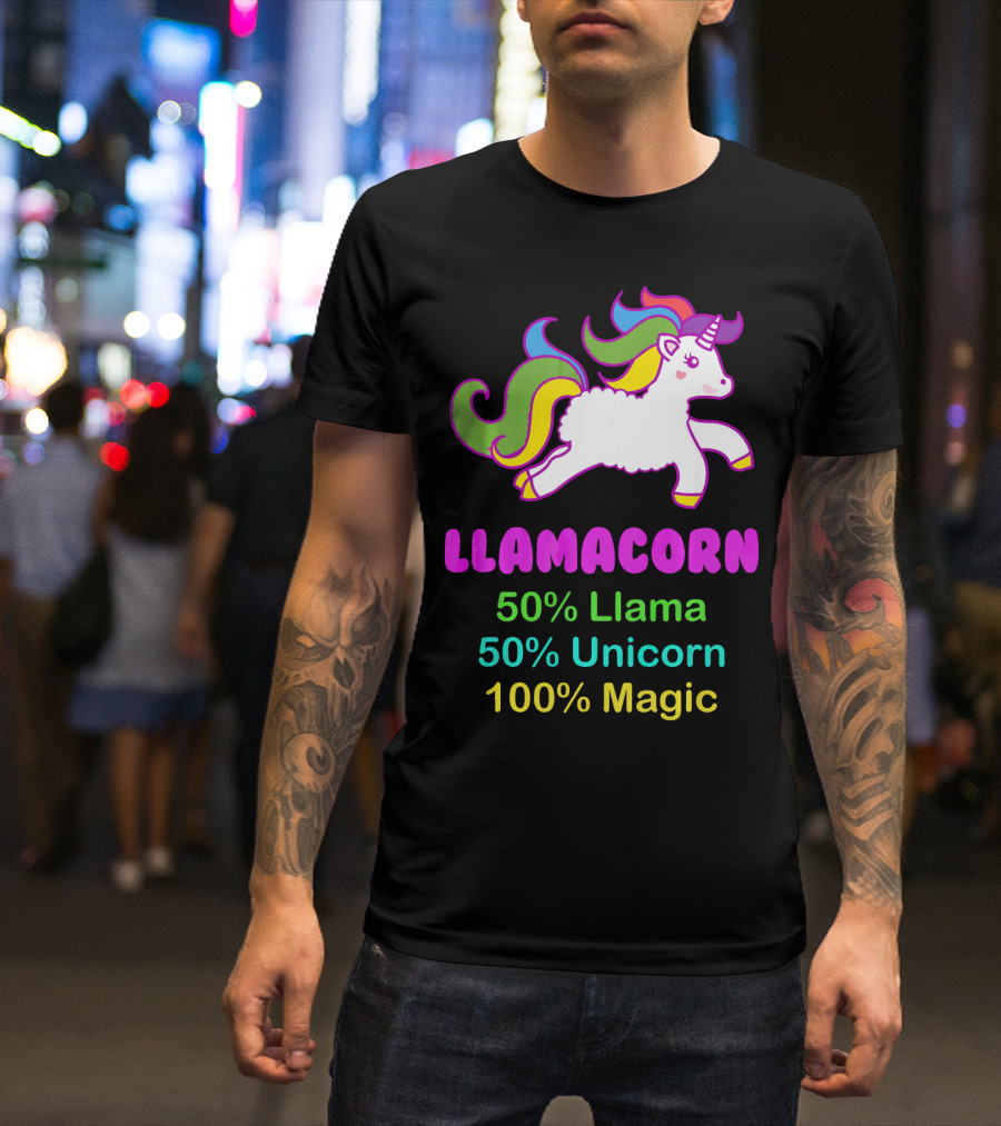 Llamacorn 50% Llama 50% Unicorn 100% Magic Rainbow Elements T-Shirt