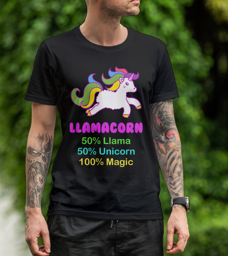 Llamacorn 50% Llama 50% Unicorn 100% Magic Rainbow Elements T-Shirt