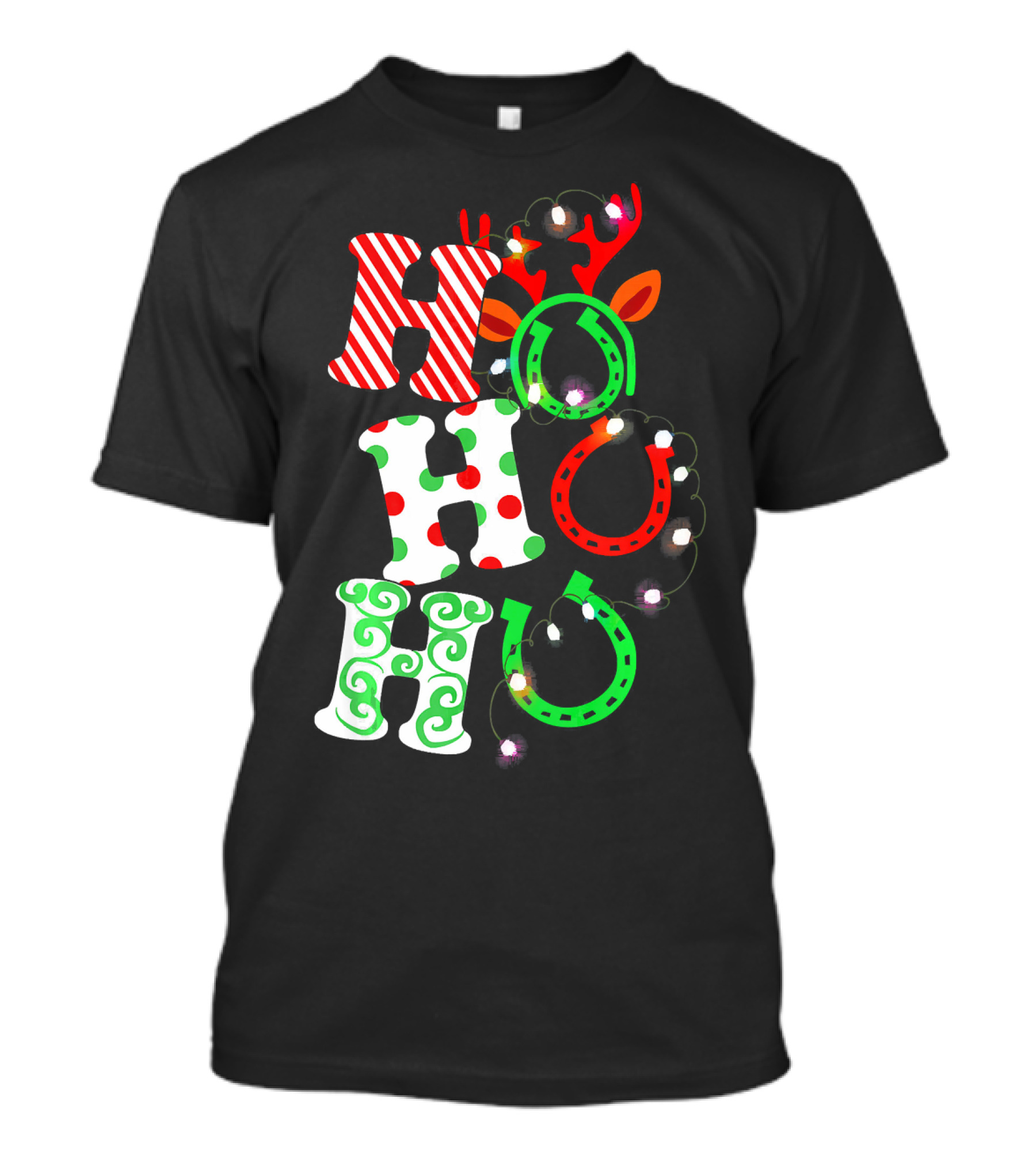 Ho Ho Ho Horse Hoof Funny For Ridin' Christmas Reindeer Light Decoration T-Shirt