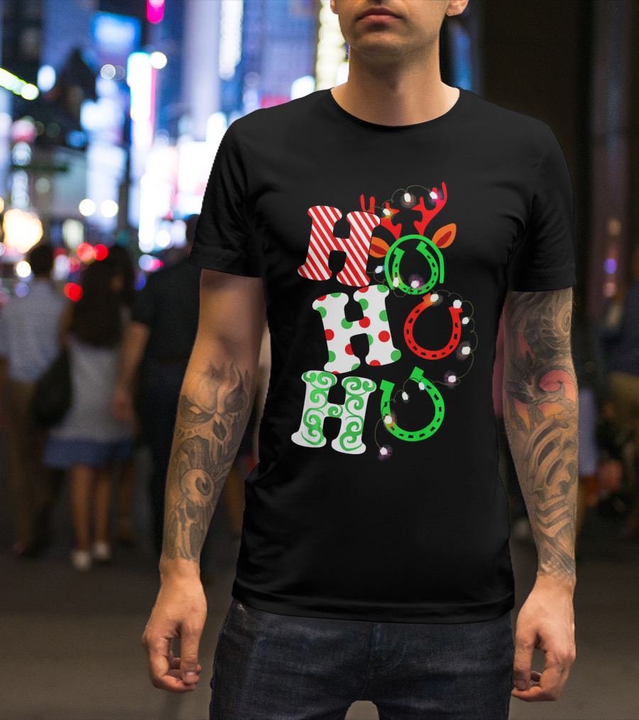 Ho Ho Ho Horse Hoof Funny For Ridin' Christmas Reindeer Light Decoration T-Shirt