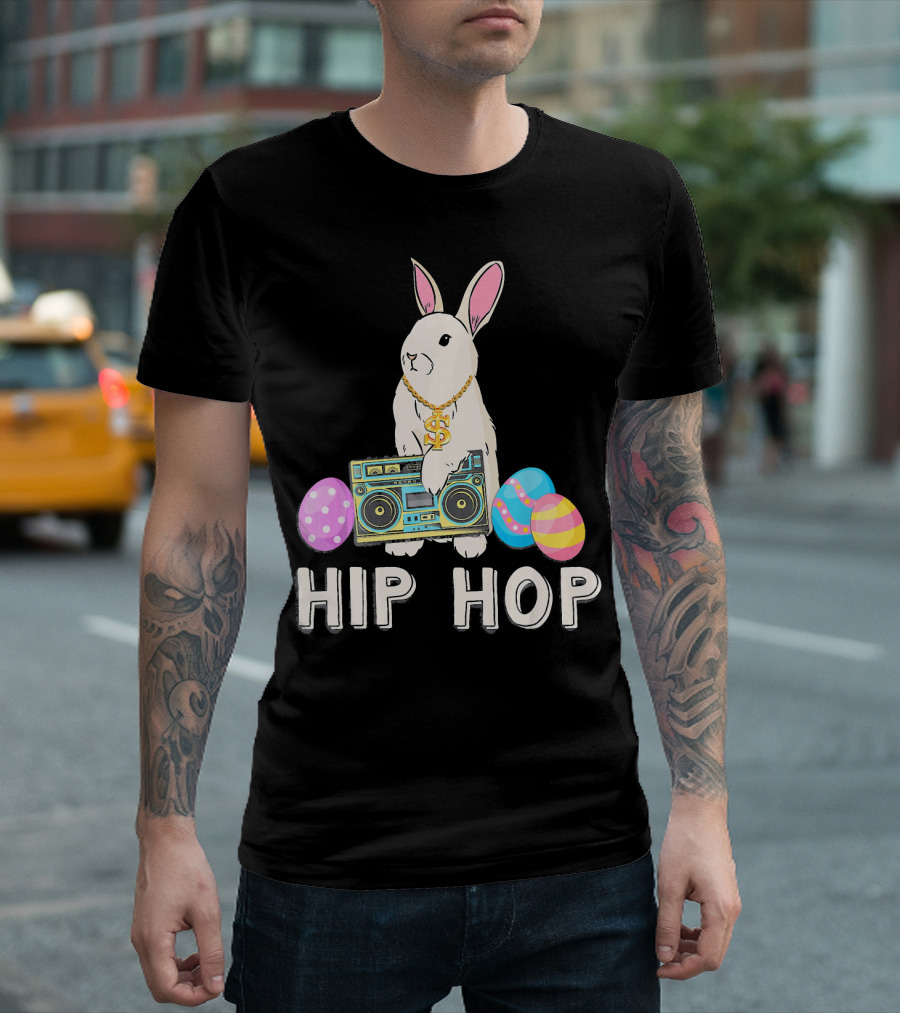 Hip Hop Bunny Dollar Chain Boombox Easter Eggs T-Shirt