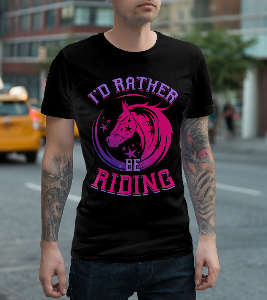 I'D Rather Be Riding Horse Stars Purple Pink T-Shirt