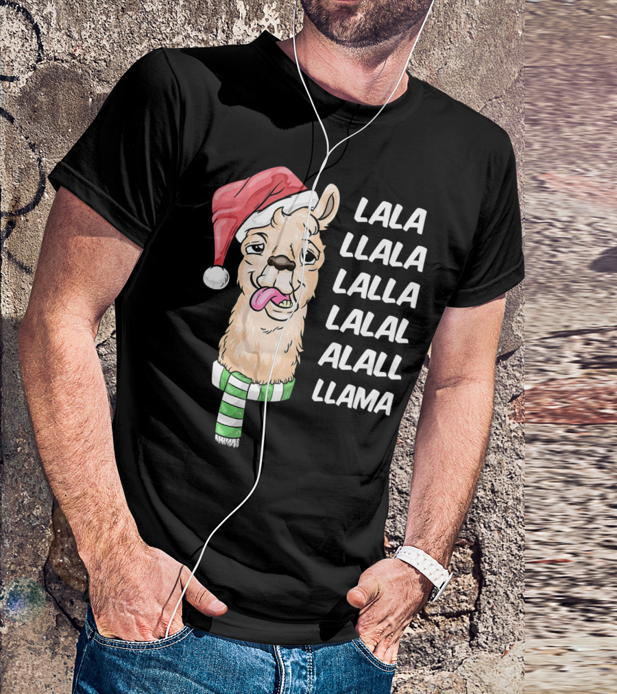 Lala Llama Christmas Santa Hat Funny Holiday Llama T-Shirt
