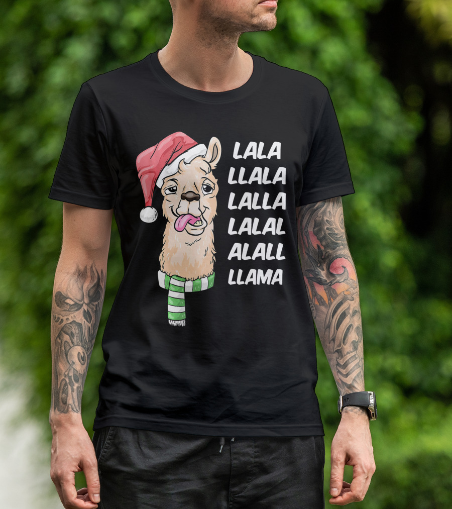 Lala Llama Christmas Santa Hat Funny Holiday Llama T-Shirt