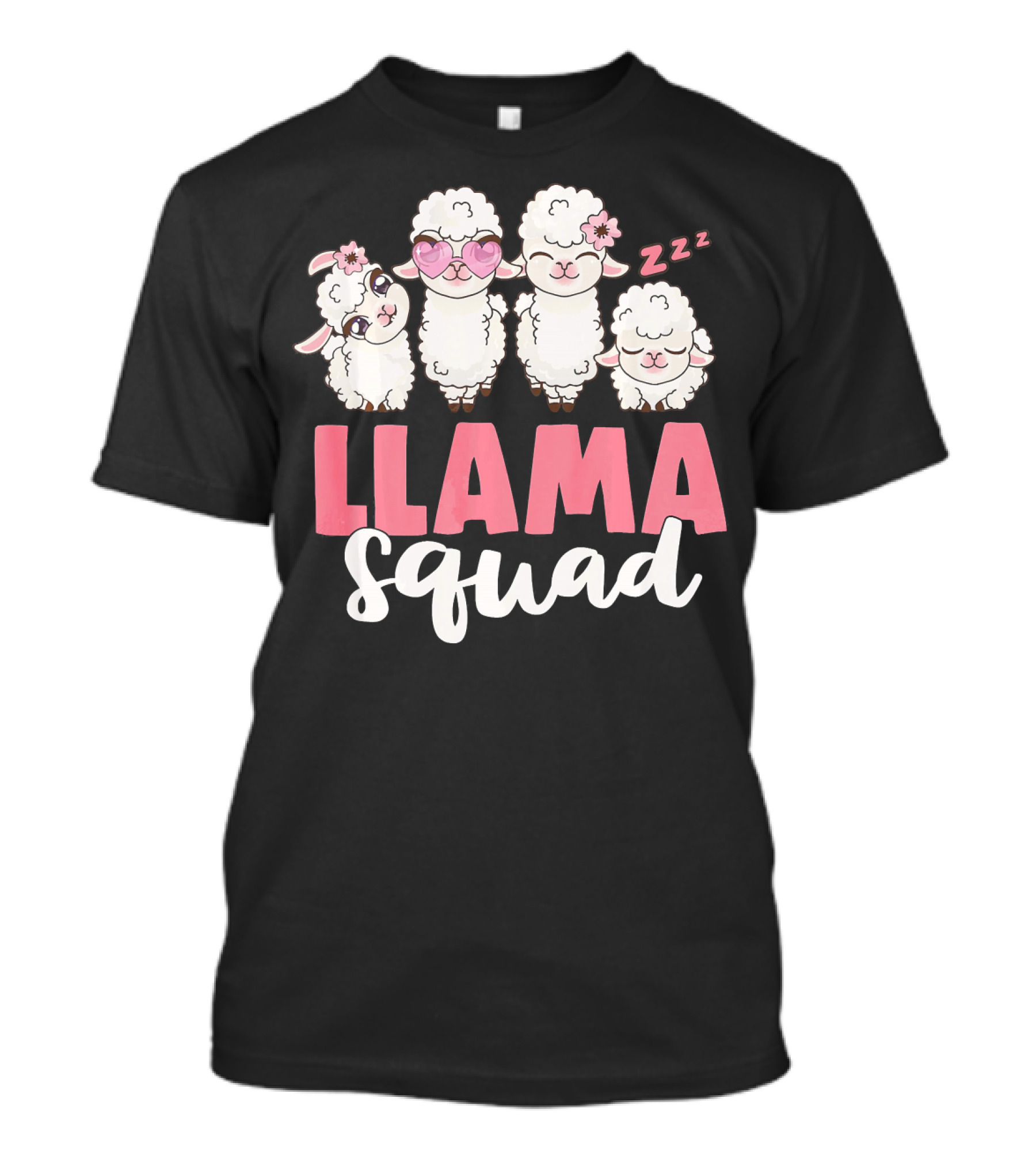 Llama Squad Cute Girls With Pink Accessories And Sleeping Llama T-Shirt