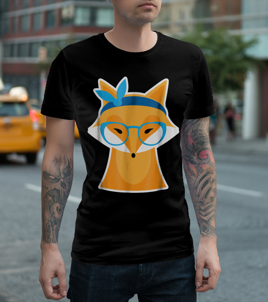 Hipster Style Fox with Glasses and Headband T-Shirt