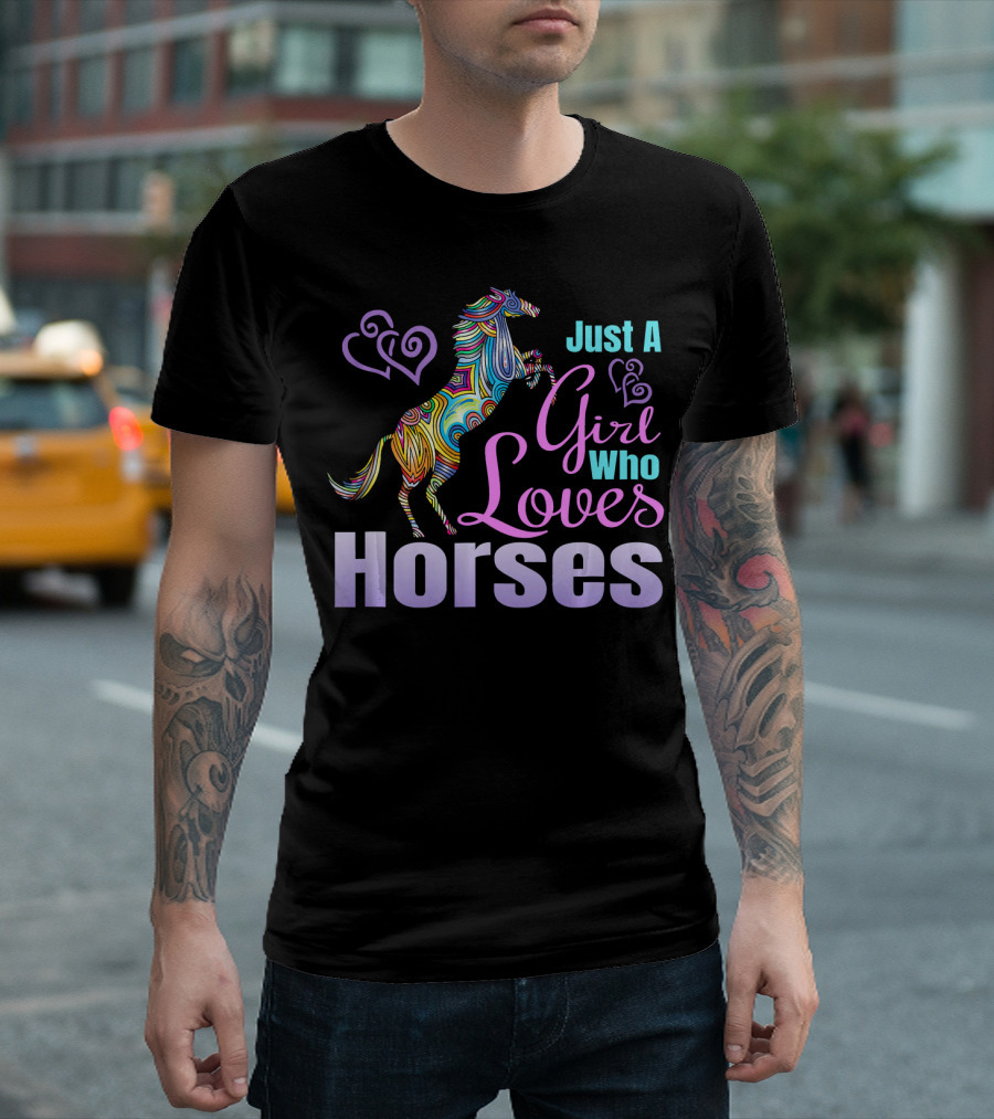 Just A Girl Who Loves Horses Colorful Abstract Horse T-Shirt