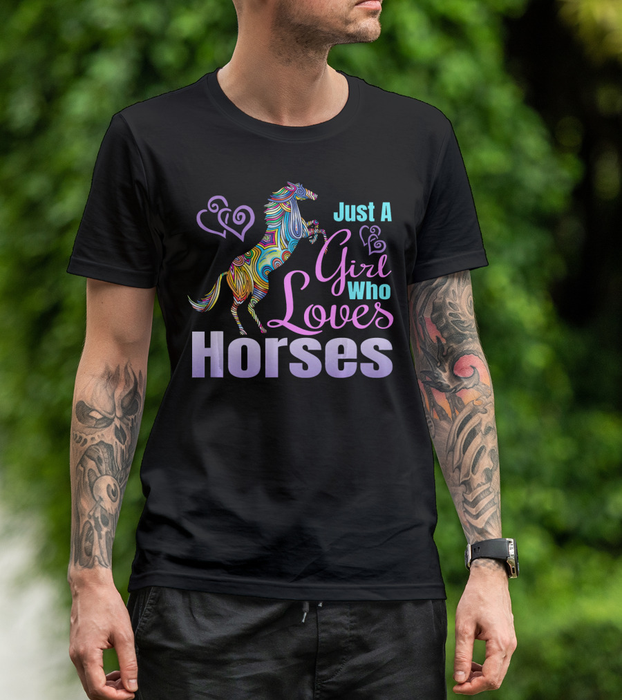Just A Girl Who Loves Horses Colorful Abstract Horse T-Shirt
