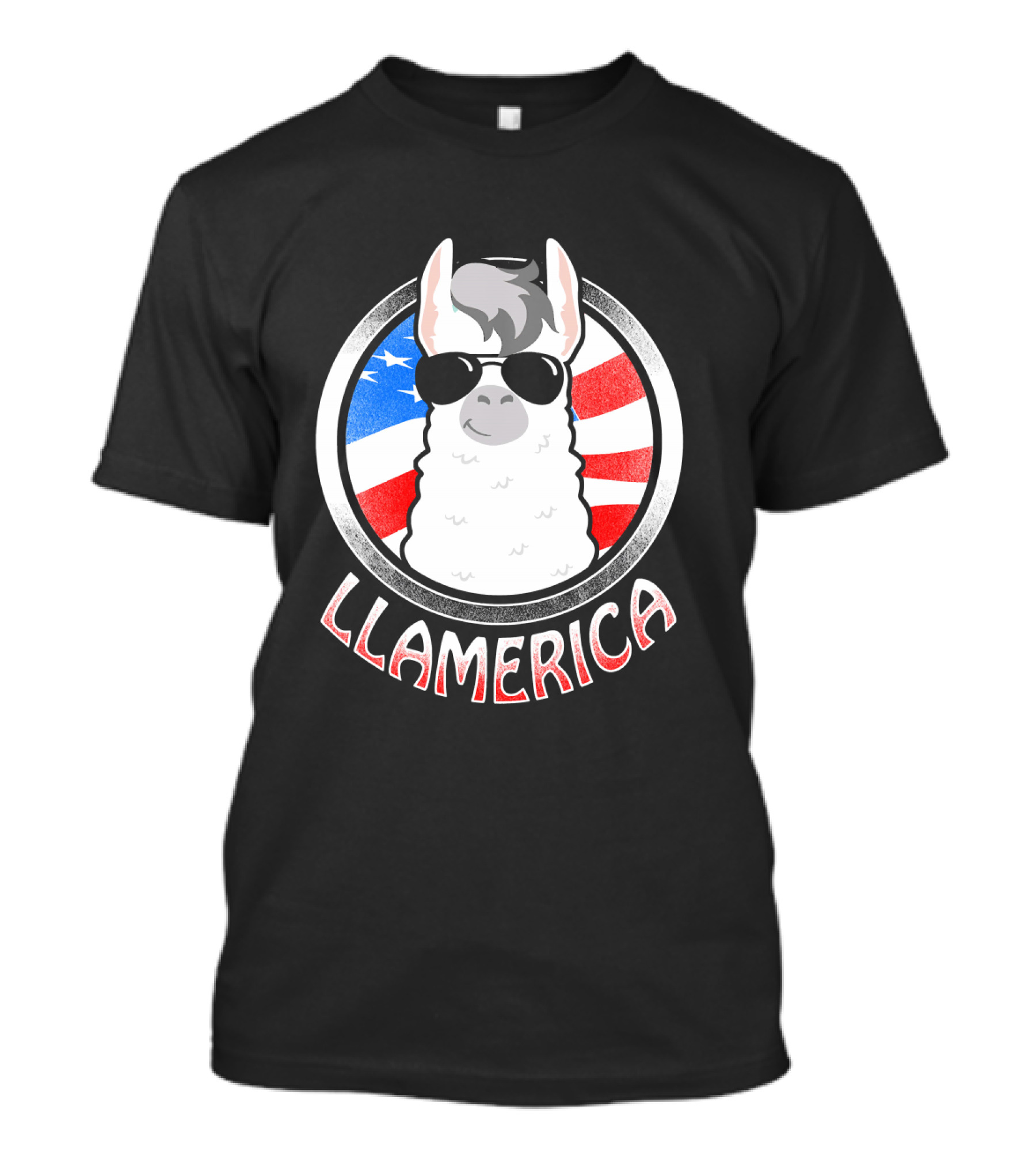 Llama America Llamerica Patriotic Sunglasses USA Flag Circle T-Shirt