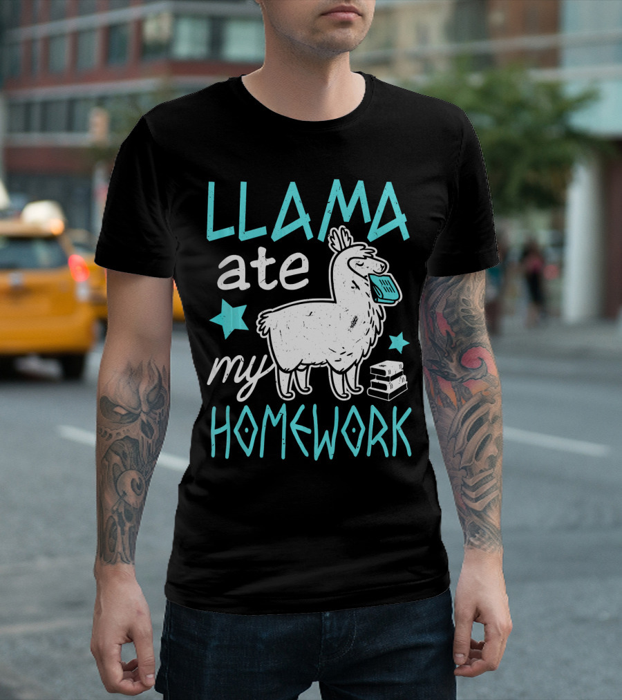 Llama Ate My Homework Llama Lover T-Shirt