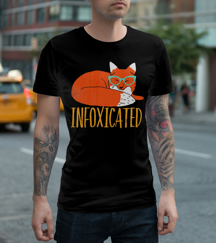 Infoxicated Orange Fox with Glasses Pun T-Shirt