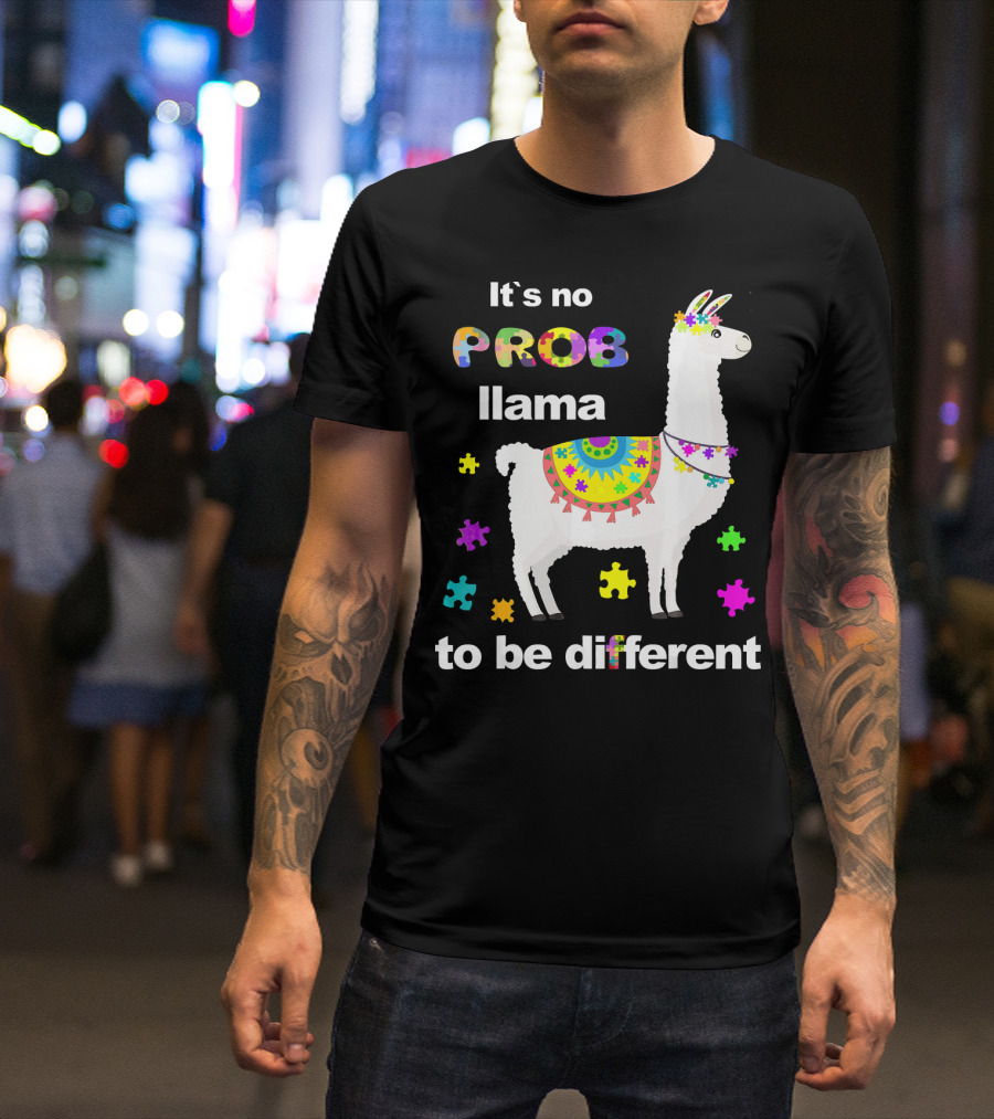 It's No Prob Llama To Be Different Llama Puzzle Pieces T-Shirt