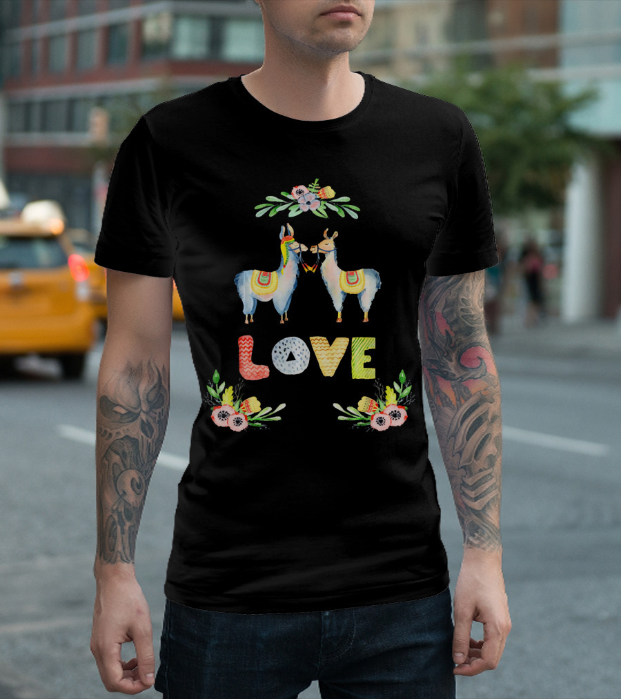 LOVE Llamas With Floral Accents For Alpaca Lover T-Shirt