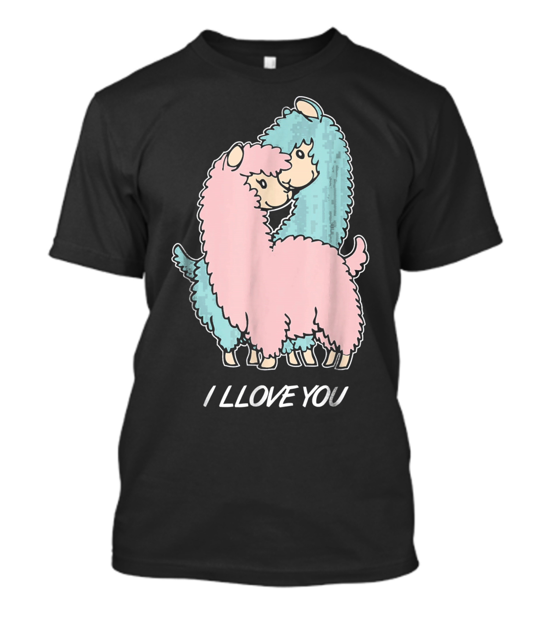 I LLOVE YOU Funny Llama Valentin Cute Alpaca Pair Hug T-Shirt