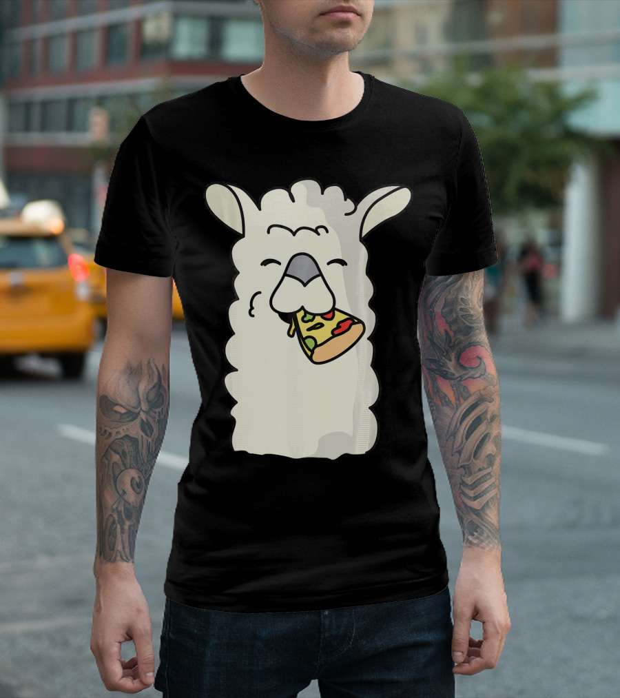Llama Eating Pizza Funny Alpaca Snack Moment T-Shirt