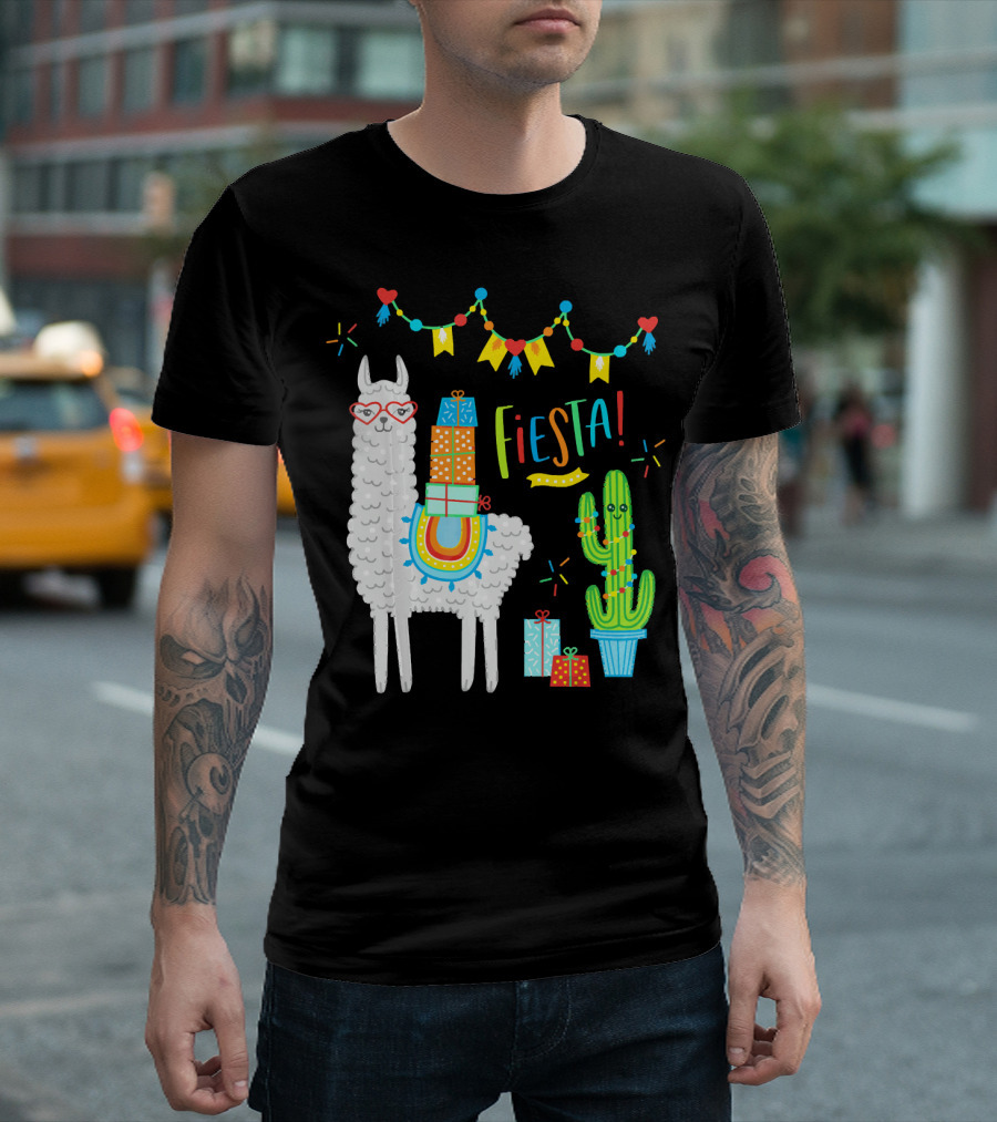 Fiesta Llama Birthday Celebration With Alpaca And Cactus Decorations T-Shirt