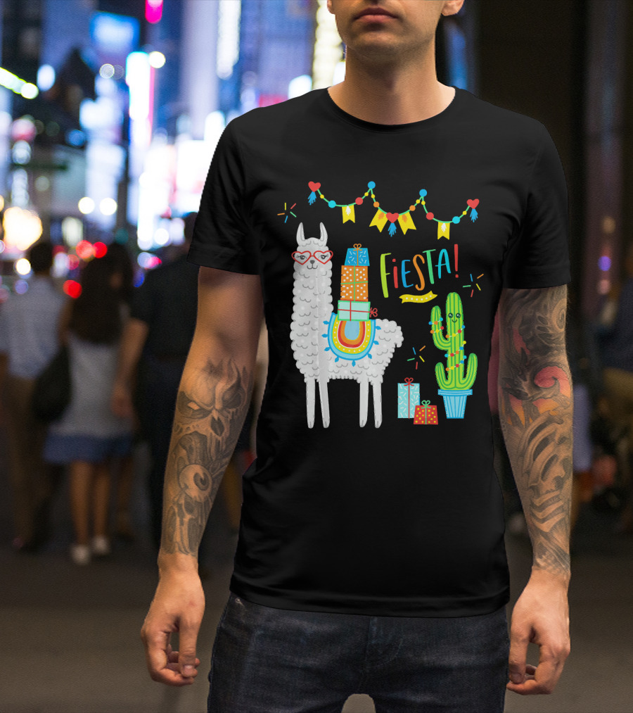 Fiesta Llama Birthday Celebration With Alpaca And Cactus Decorations T-Shirt