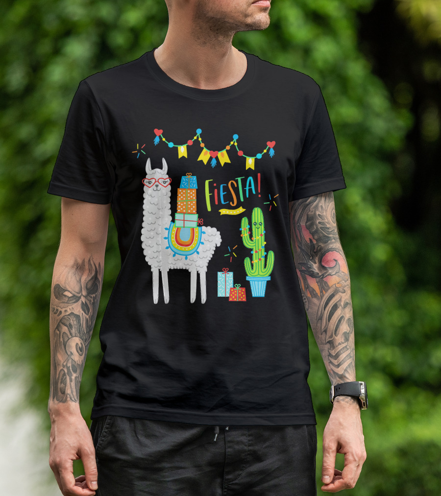 Fiesta Llama Birthday Celebration With Alpaca And Cactus Decorations T-Shirt